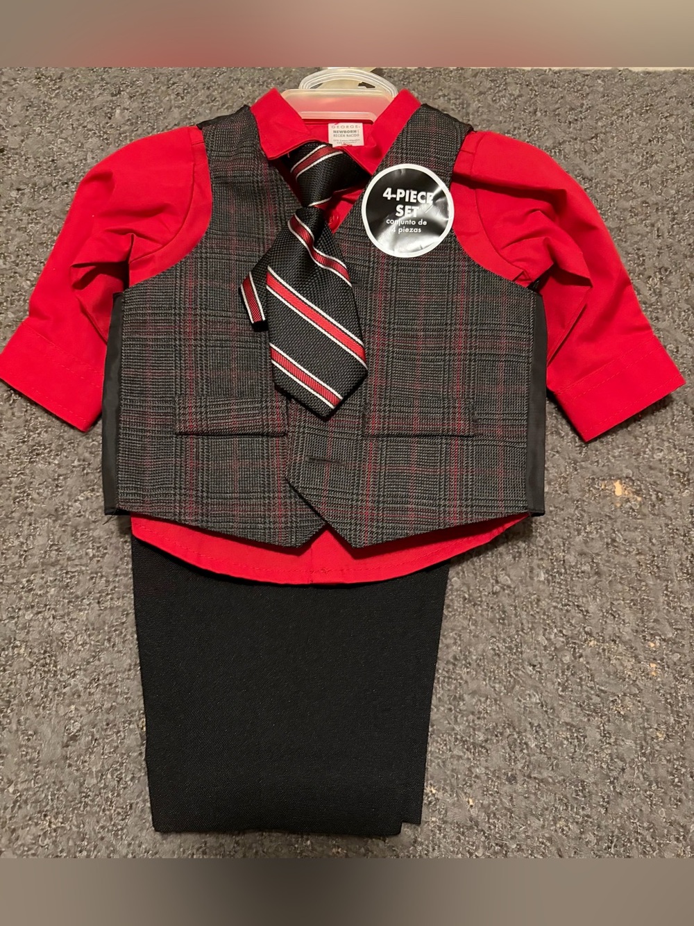 George Red Shirt with Black & Red Plaid Vest 4-Piece Kids Costume
